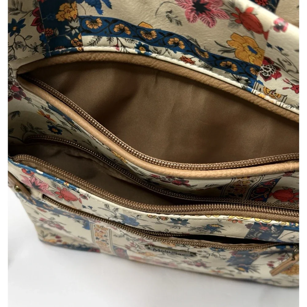 MultiSac Crossbody Bag Purse Floral Pockets Hippie Cottage Tan Boho Teacher Mom